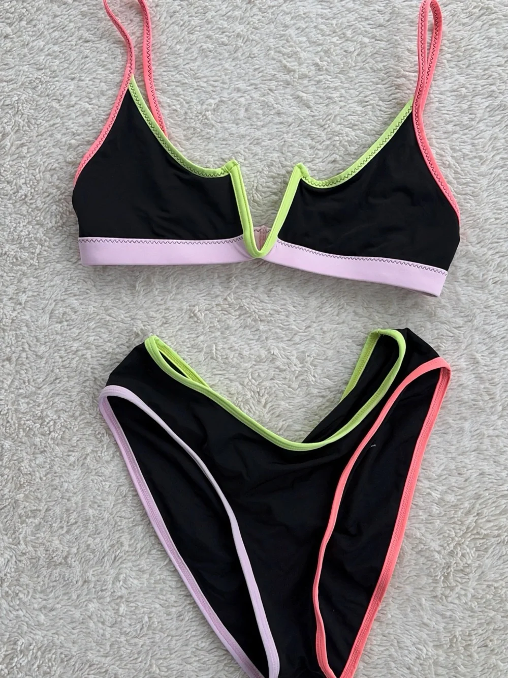 Shelly Black Bikini Set with Neon Pink, Lime Green & Light Pink Trim